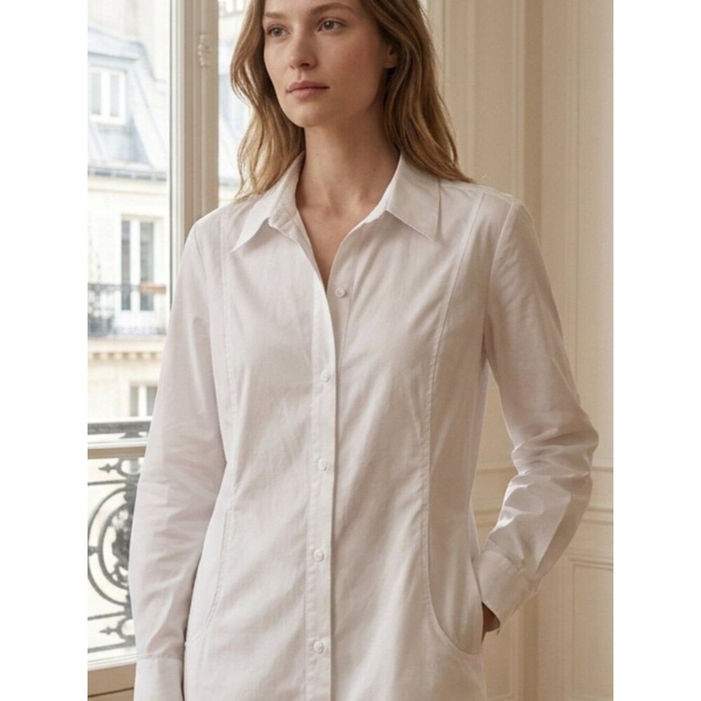 Simonton Says White Structured Button Front Tunic Top L